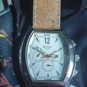 Ativa Swiss Men's White Dial Brown Leather Strap Watch